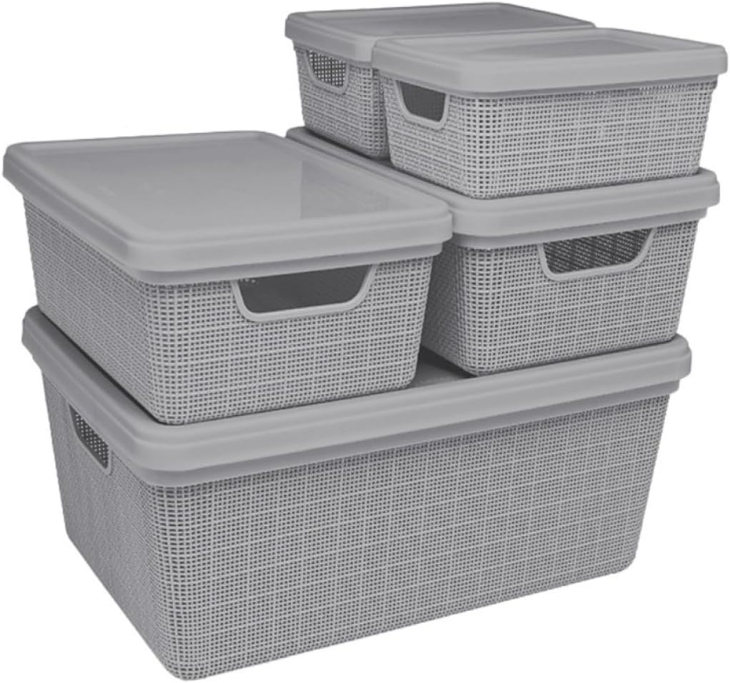 
Kit 5 Caixa Organizadora com Tampa Cesto Grande em Plástico 1,8 L 5 L 15 L - Rv-Ecommerce