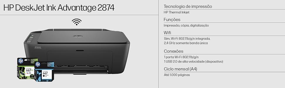 mpressora Multifuncional HP Deskjet Ink Advantage 2874 Colorida
