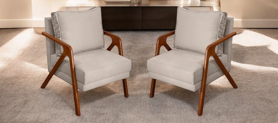 Kit 2 Poltronas Para Sala Decorativas Shine Cadeiras Reforçadas Para Recepção Manicure Sala De Espera Consultório Escritório Confortável Em Madeira Maciça Castanho Suede Cores 